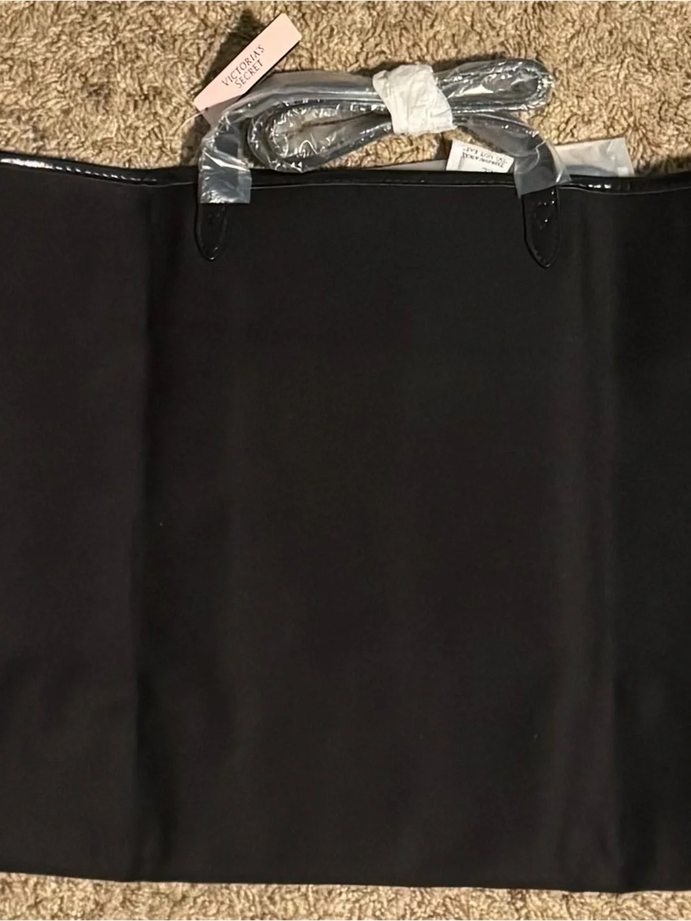 Victoria's Secret Black Sequin Stripe Tote with Pink and Red Accents